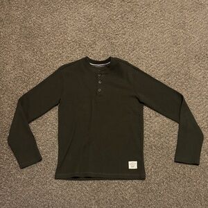Kids Long Sleeve Henley Shirt - Dark Green